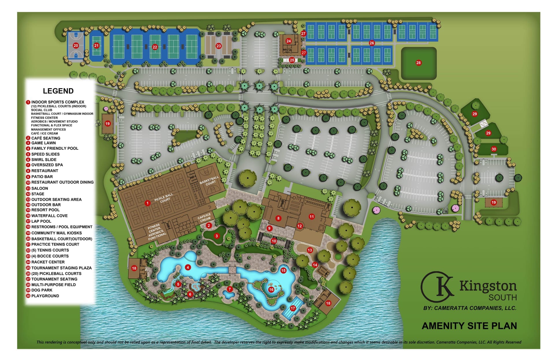 Aerial map of planned amenities across the Kingston South neighborhood